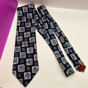 Christian Dior Monsieur Silk Geometric Men’s Tie Necktie, Purple Blue Yellow Blk